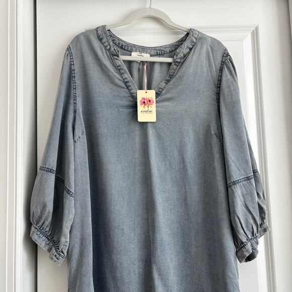 NWT Entro Women’s Sawyer Denim Shirt Dress Sz 1X Chambray Comfy Travel - Picture 3 of 15